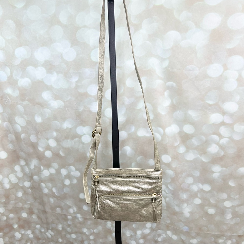 HOBO International Cassie Distressed Metallic Leather Crossbody Bag Purse Casual